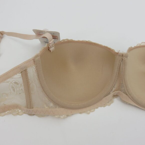 Rene Rofe 34C Push Up Bra Beige Lace Bow Padded Underwire Removable Straps NEW - Picture 8 of 12